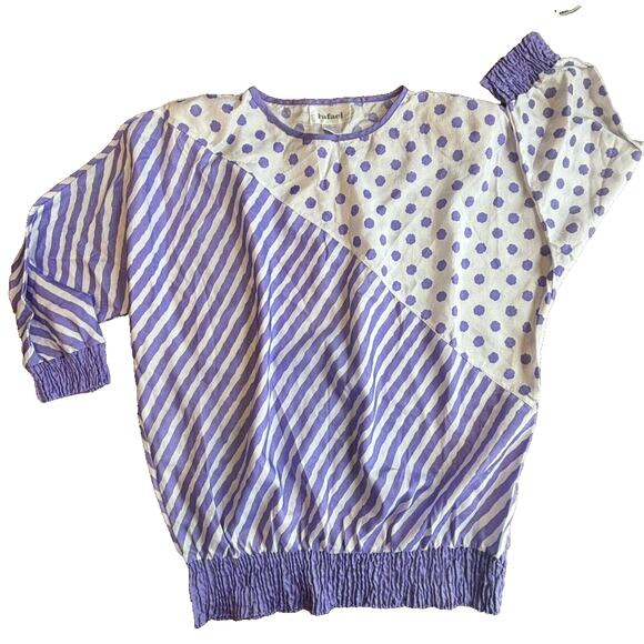 VTG 80s RAFAEL Lightweight Poly 3/4 Sleeve Shoulder Pad Top Blouse Colorful L - Picture 1 of 16